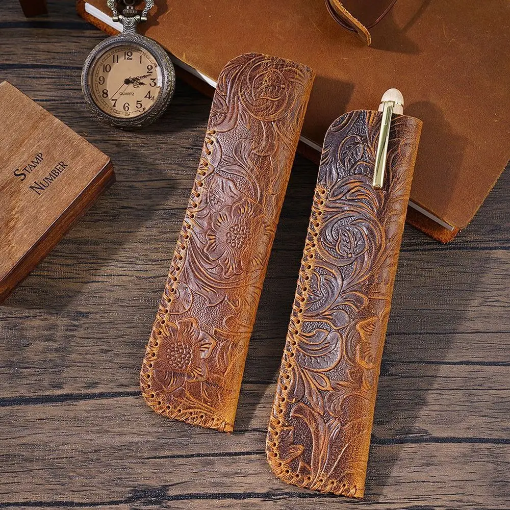 New Retro Brown Embossing Flower Gift Protection Case Storage Bag Pencil Pouch Pen Bag