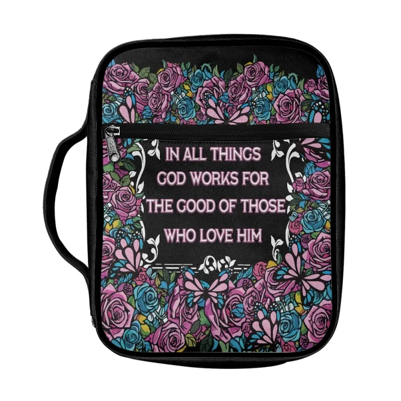 Funda de la Biblia personalizada para mujer, bolso Floral, elegante, funcional, portátil, con bolsillos, con cremallera, para estudiar