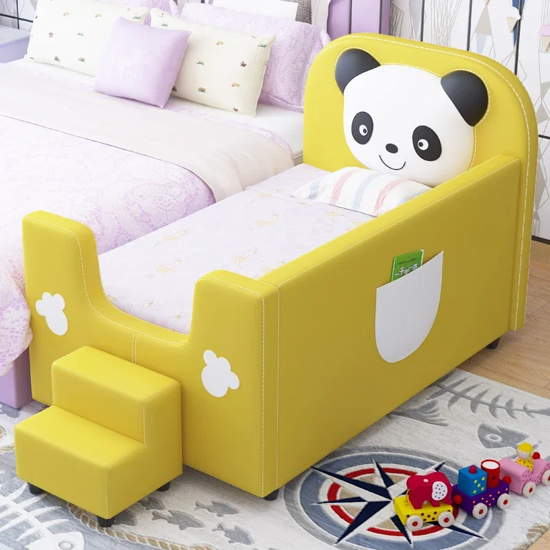

-wooden furniture small children bed kids cartoon leather bed for baby