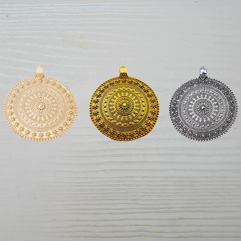 1 x Gold Color Bohemia Large Flower Medallion Round Charms Pendants for DIY Necklace Jewelry Making Finding Accessories 76x65mm