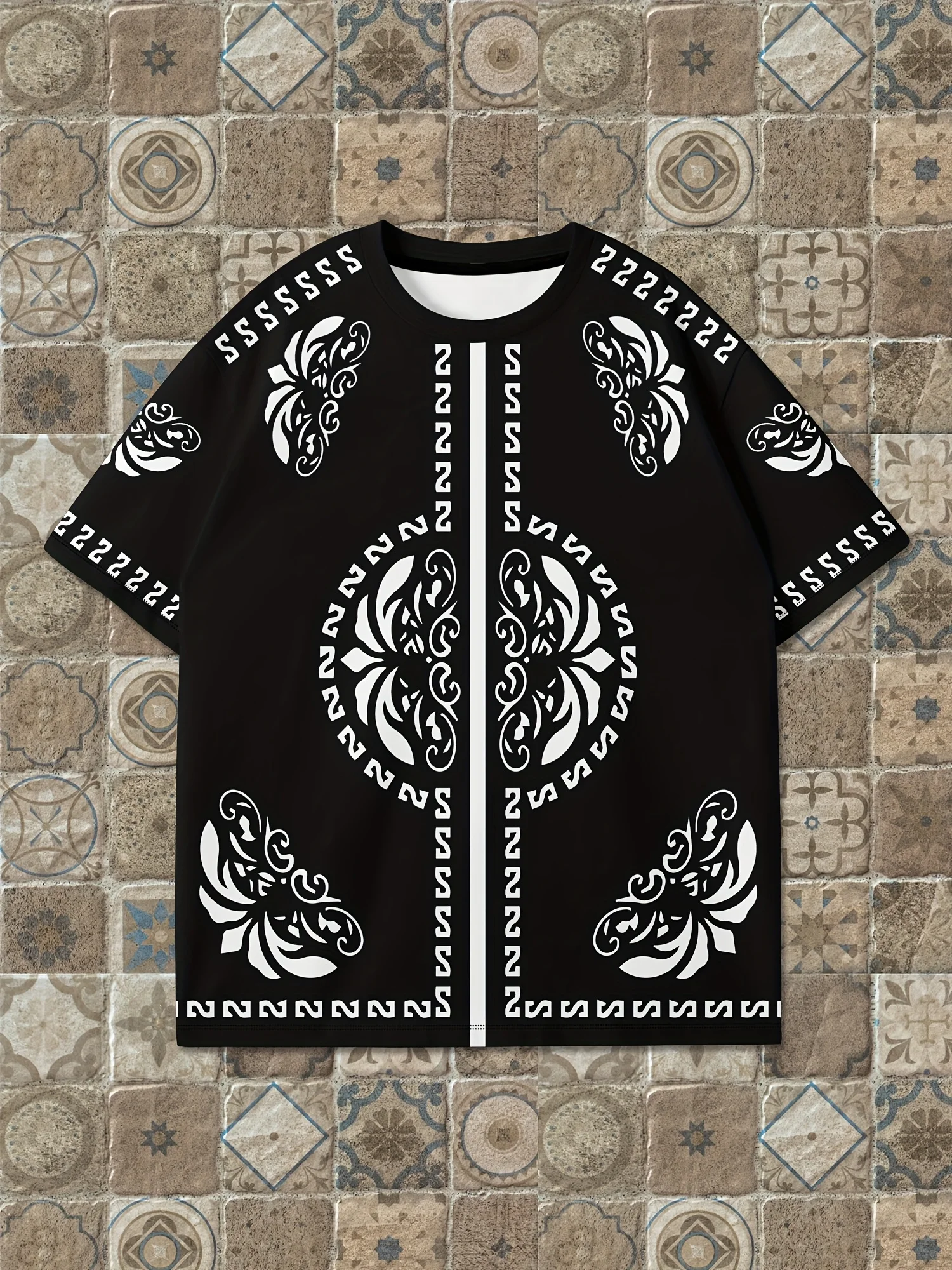 2025 Summer New luxurious retro ethnic style 3D printed men's T-shirt Polyester fiber Harajuku casual top
