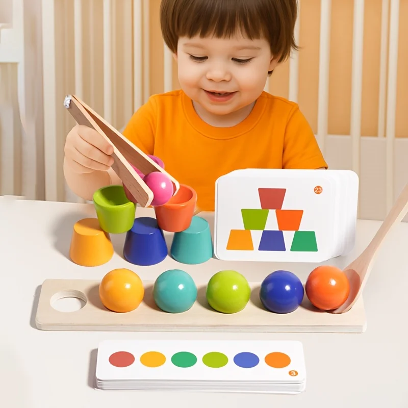 Montessori Color Ball Stacking Cup Building Block Toy, Children's Educational Cognitive, Bead-Matched Fine Motor Teaching Aid