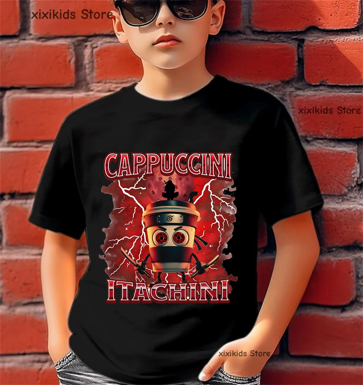

Cappuccini Itachini Coffee Ninja Printed Tshirt For Boys Italian Brainrot Summer Kids Clothes Toddler Shirt Short Sleeve T-Shirt