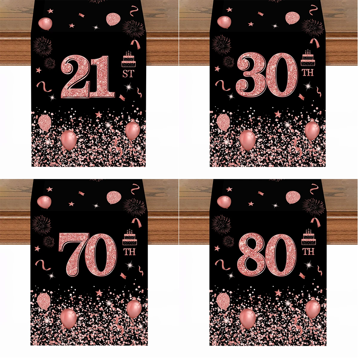 21th 30th 70th Black Pink Birthday Party Decor 21 30 70 80 Birthday Table Runner Table Cover for Home Birthday Party Supplies