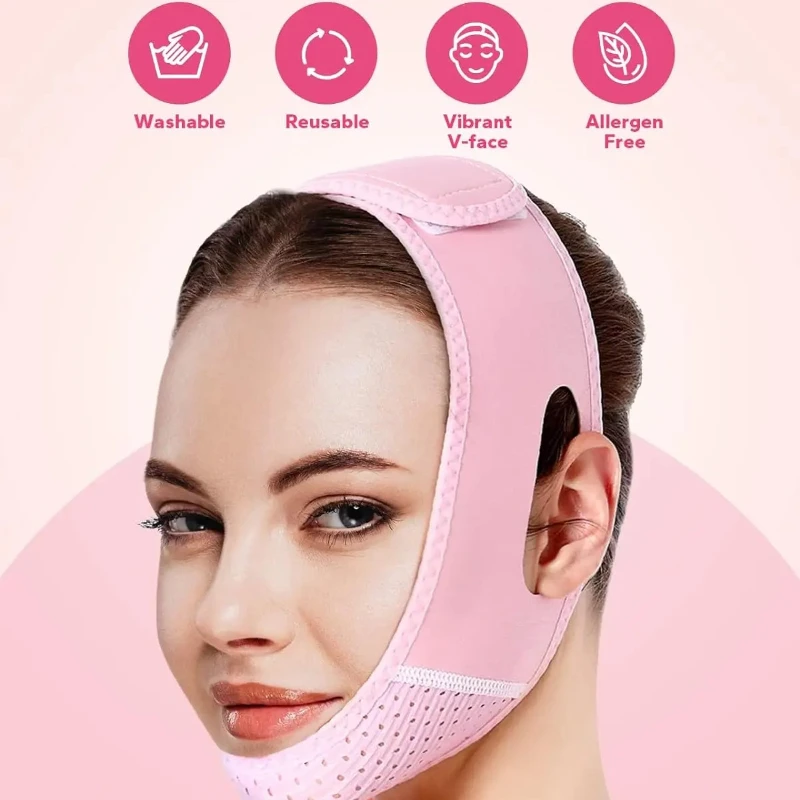 Cinghia per il viso riutilizzabile, maschera a V, doppio riduttore per il mento, cerotto per il mento, cinturino per il mento, cintura a V, maschera per il viso a forma di V per cedimenti