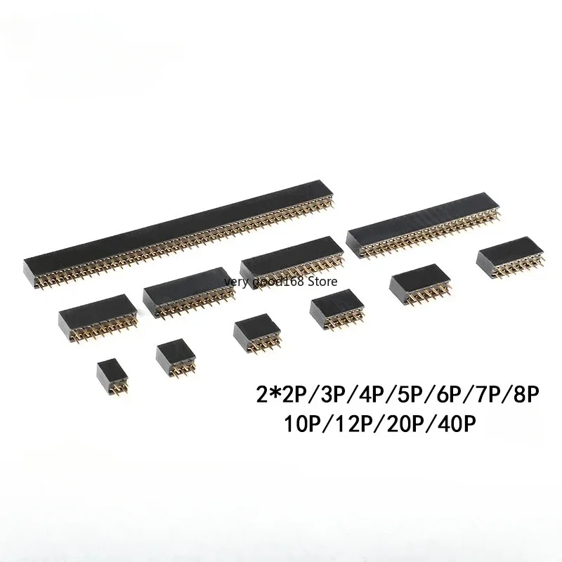 100Pcs 2.54mm 2x2/3/4/5/6/8/10/13/15/20/40 Pin Stright Female Double Row Pin Header Strip PCB Connector