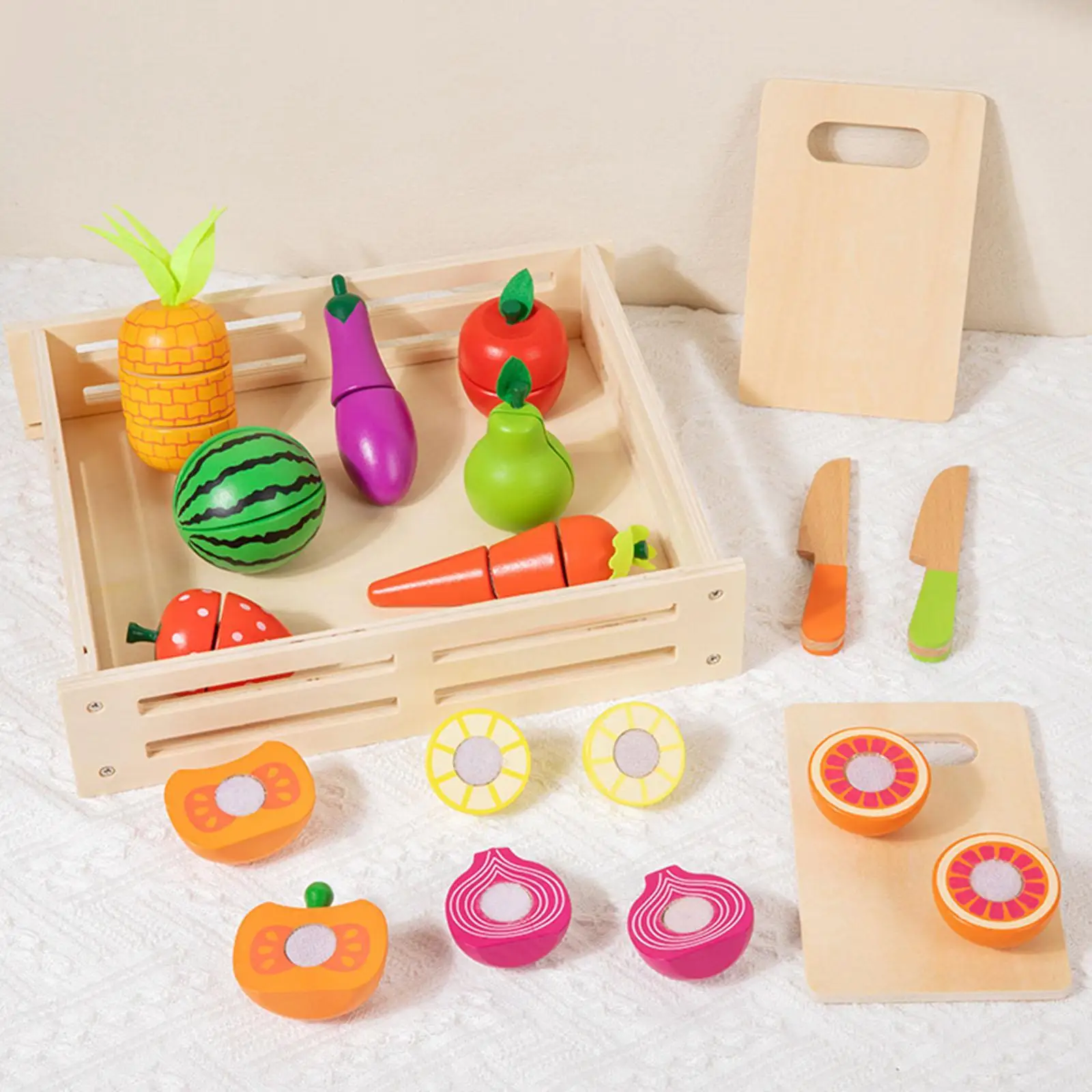 Cutting Play Food Toys, Kitchen Pretend Food Set, Pretend Fruit Vegetables Accessory for Developing Cognitive Abilities Kids