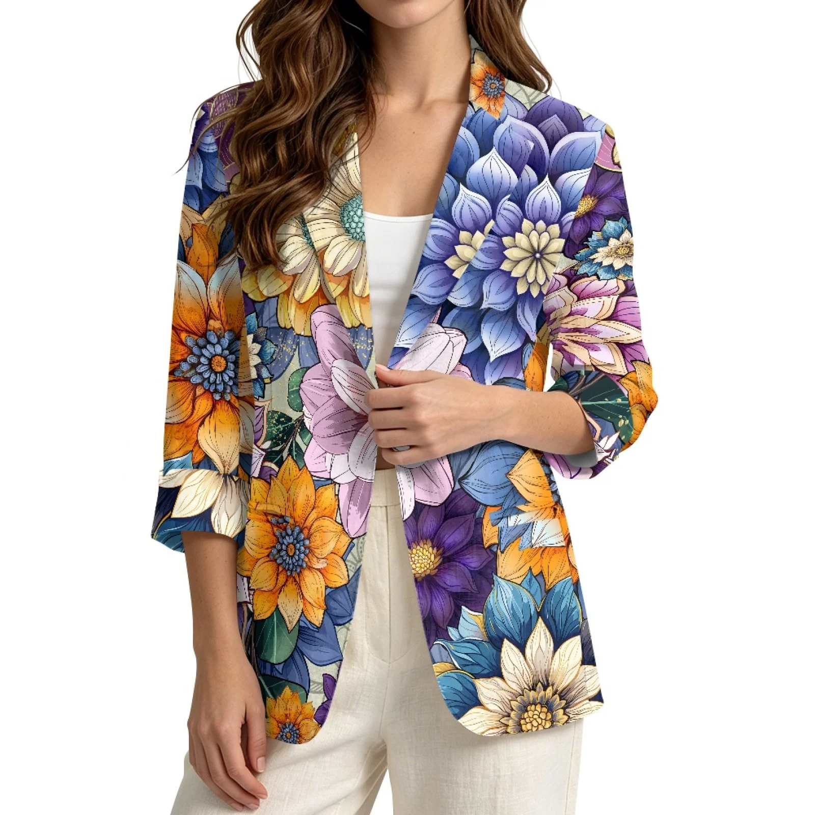 PENSTROLL Flower Design Casual Dressy Tops for Beach Linen Style Beach Coverups S-3XL