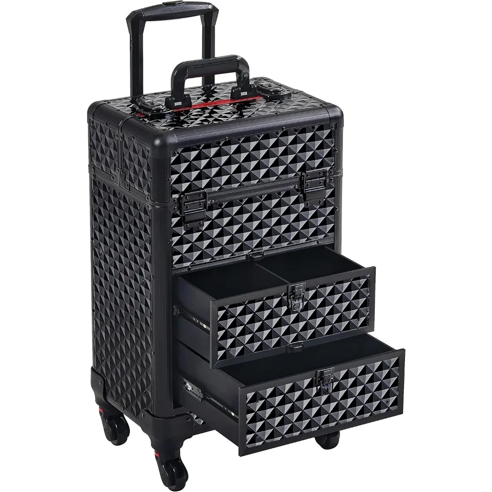 

Professional Rolling Makeup Train Case with Drawers for Nail Tech Travel, Cosmetics Storage Organizer in Black