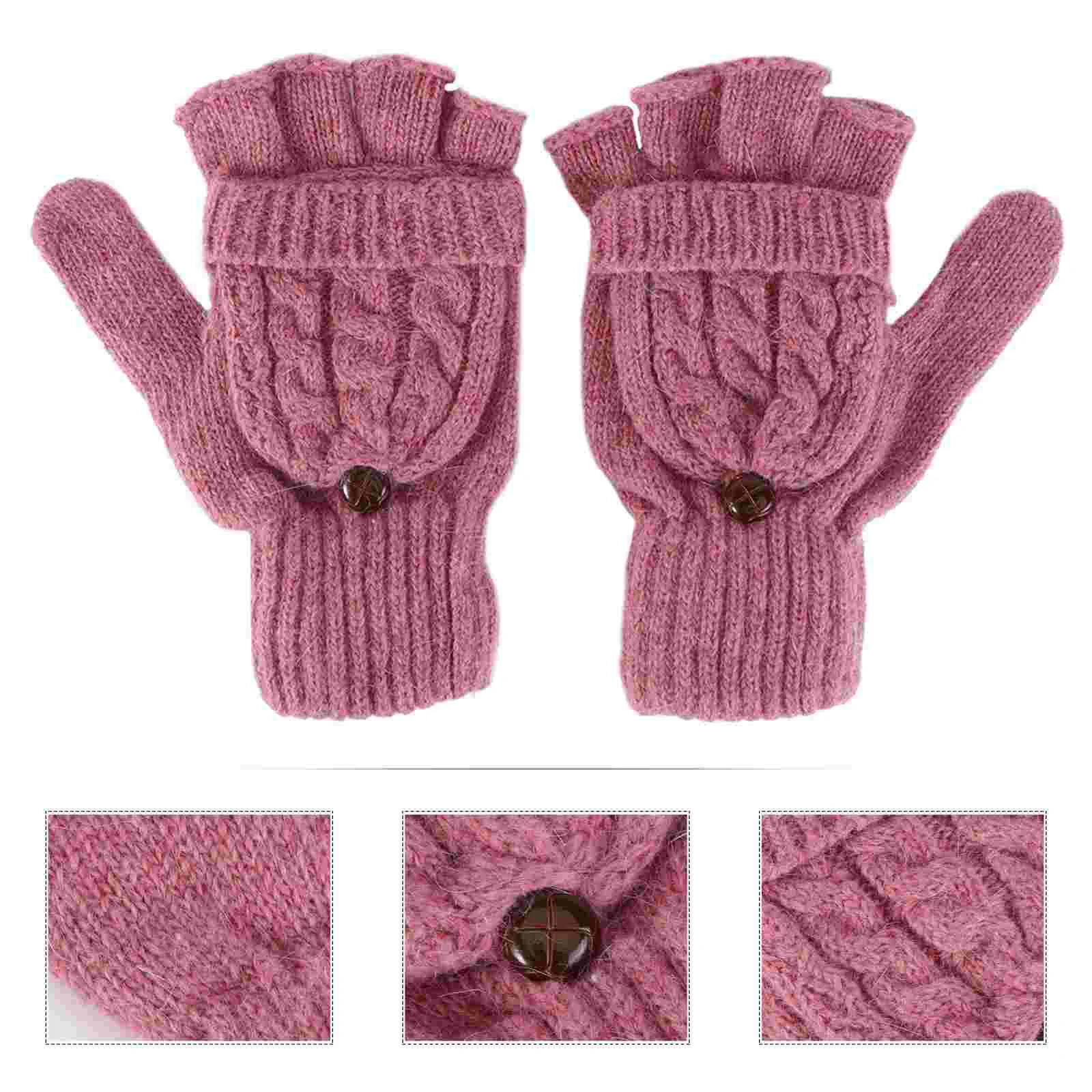 

Glove Mitten Gloves Semi Finger Autumn And Winter Women Wool Fingerless Pink Miss