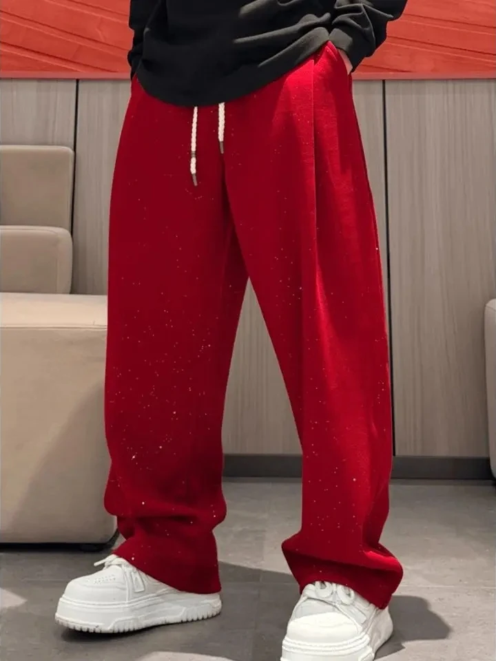 

Winter New Faion Fce Lined Thi Straight Leg Glitter Casual Pants Comfortable Drapey Loose Fit Star Sequin Leisure Trou...