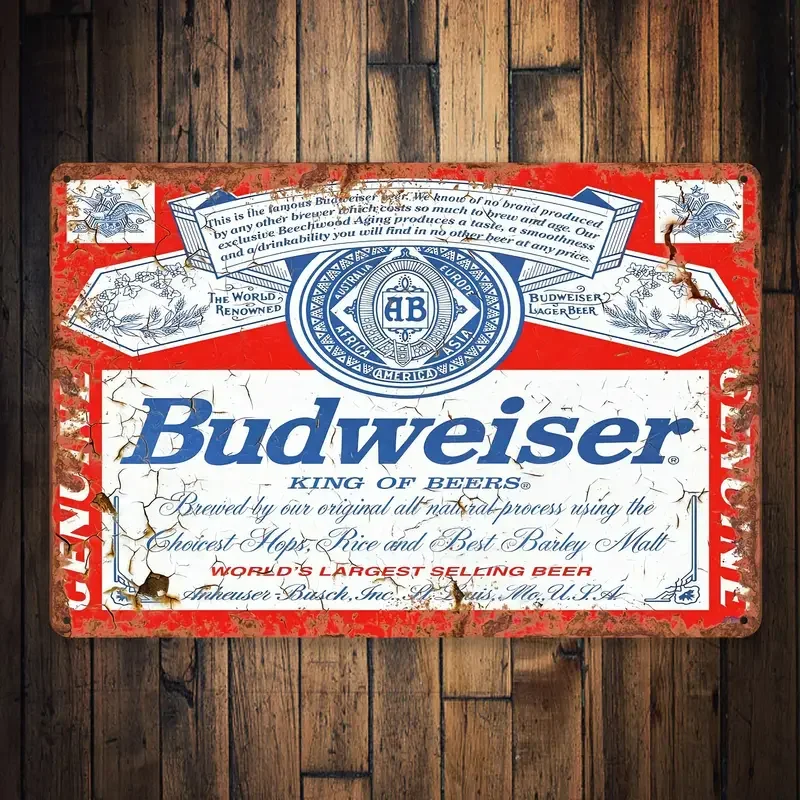 Budweiser King Of Beers Vintage Tin Sign, Vintage Pub Tiki Bar Home Cafe Wall Beer Retro Club
