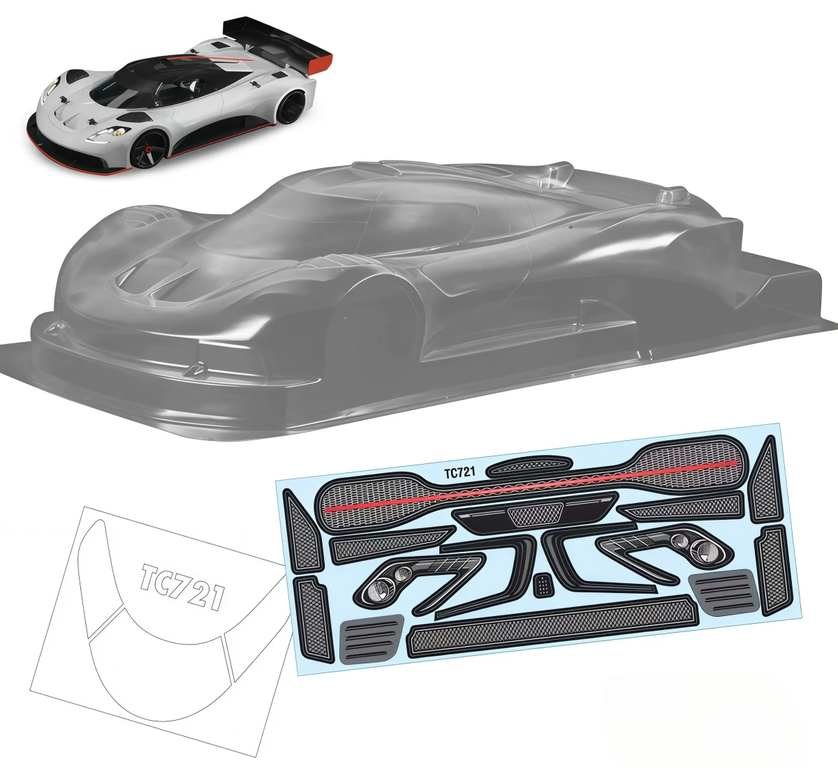 Team‑C TC721 1/12 ARES‑1 GT Clear PC Body Shell 208mm For 1/12 RC Pan Car On‑Road Racing Upgrade Spare Parts