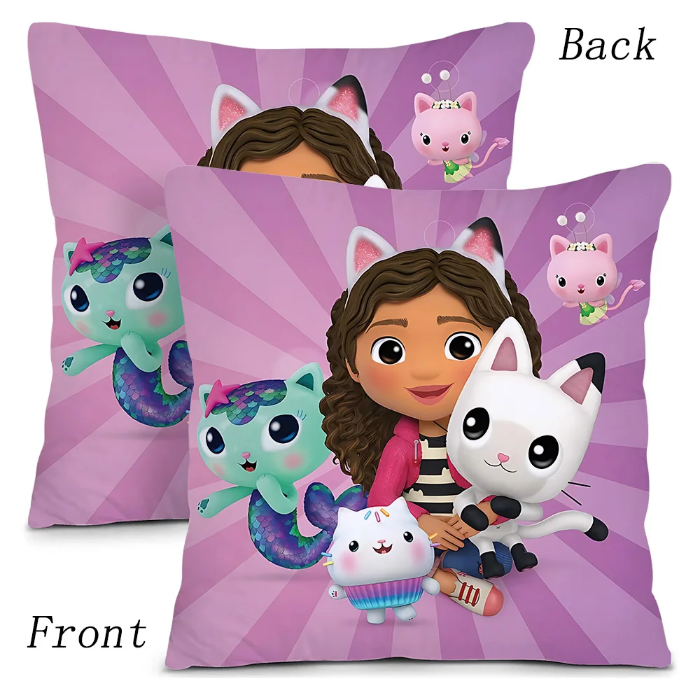 Cartoon Gabbys Kawaii Pillow Covers Cartoon Sofa Decorative Home Double-sided Printing Short Plush Cute Cushion Cover