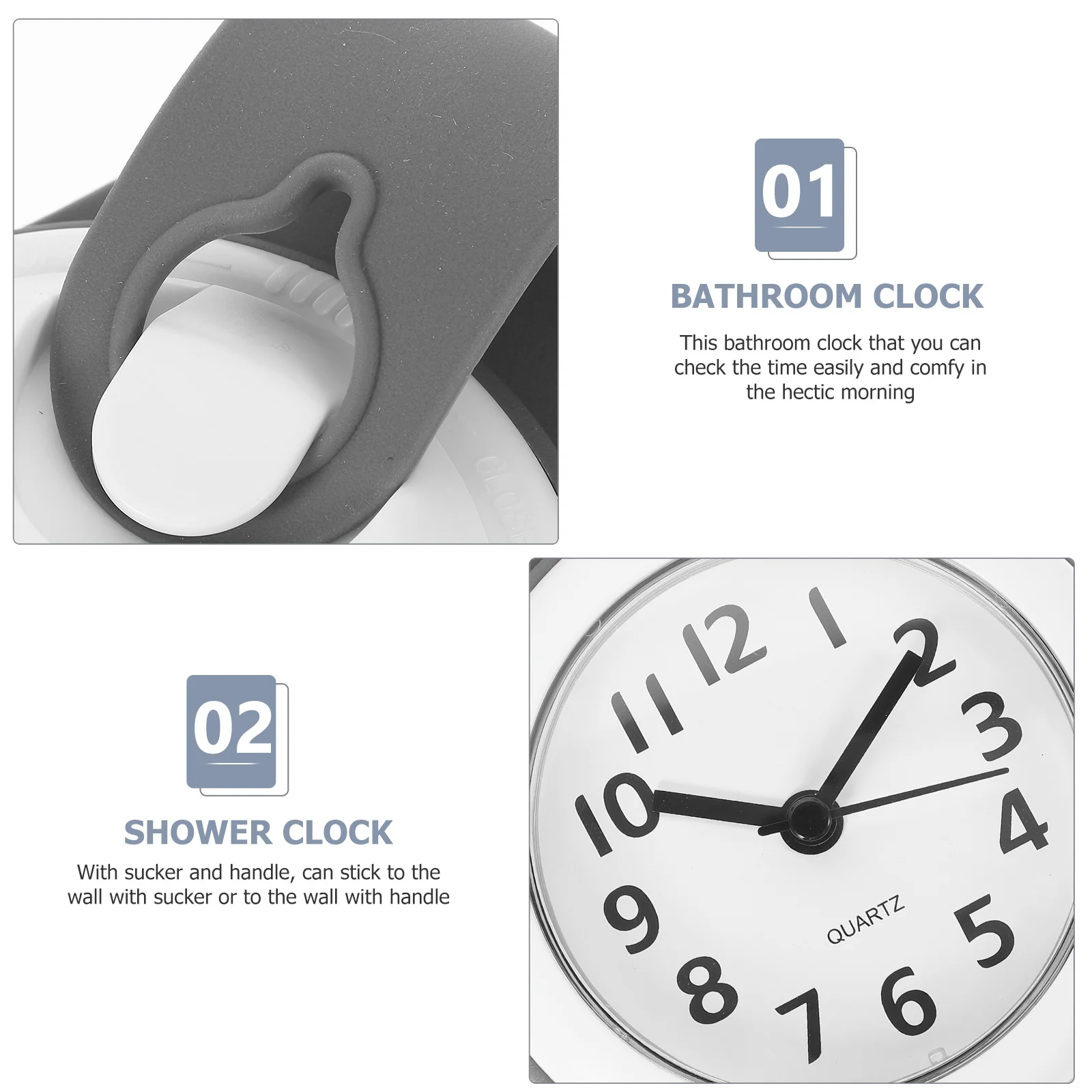

1Pcs Waterproof Bathroom Wall Clock Silent Suction Cup Hanging Clock Modern Numerals Waterproof Shower Timer Operated