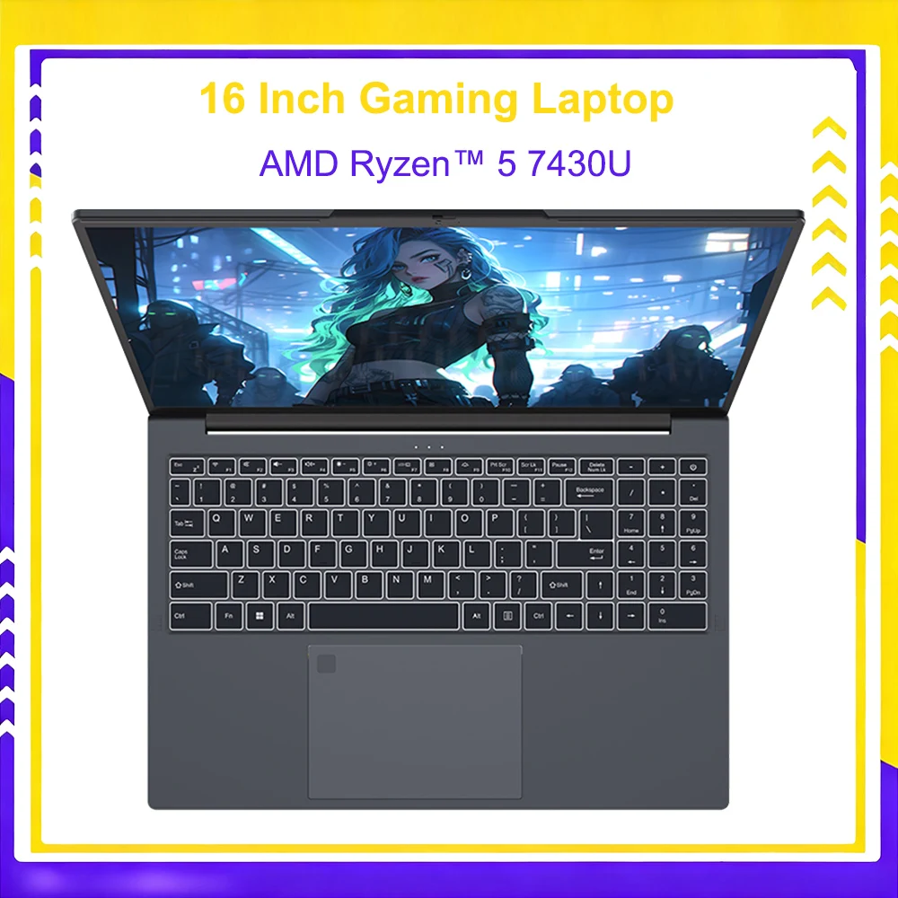 Laptop para jogos de 16 polegadas AMD Ryzen ™   5 7430U Tela IPS 2 * DDR4 MAX 32GB 2 * SSD 2 TB Windows11 Notebook de escritório com impressão digital WI-FI 5