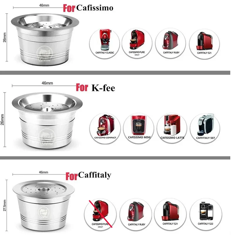 ICAFILAS Stainless Steel Refillable Reusable Coffee Capsules for Cafissimo PURE/K FEE for Caffitaly and Tchibo Machines