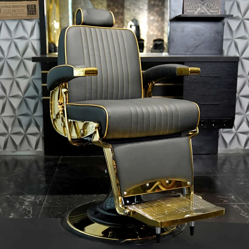 @#2026 A  Luxury Royal Gold Modern Hairdressing Barber Chair Durable Reclining Height Adjustable Salon Furniture For Hotel Use view 2