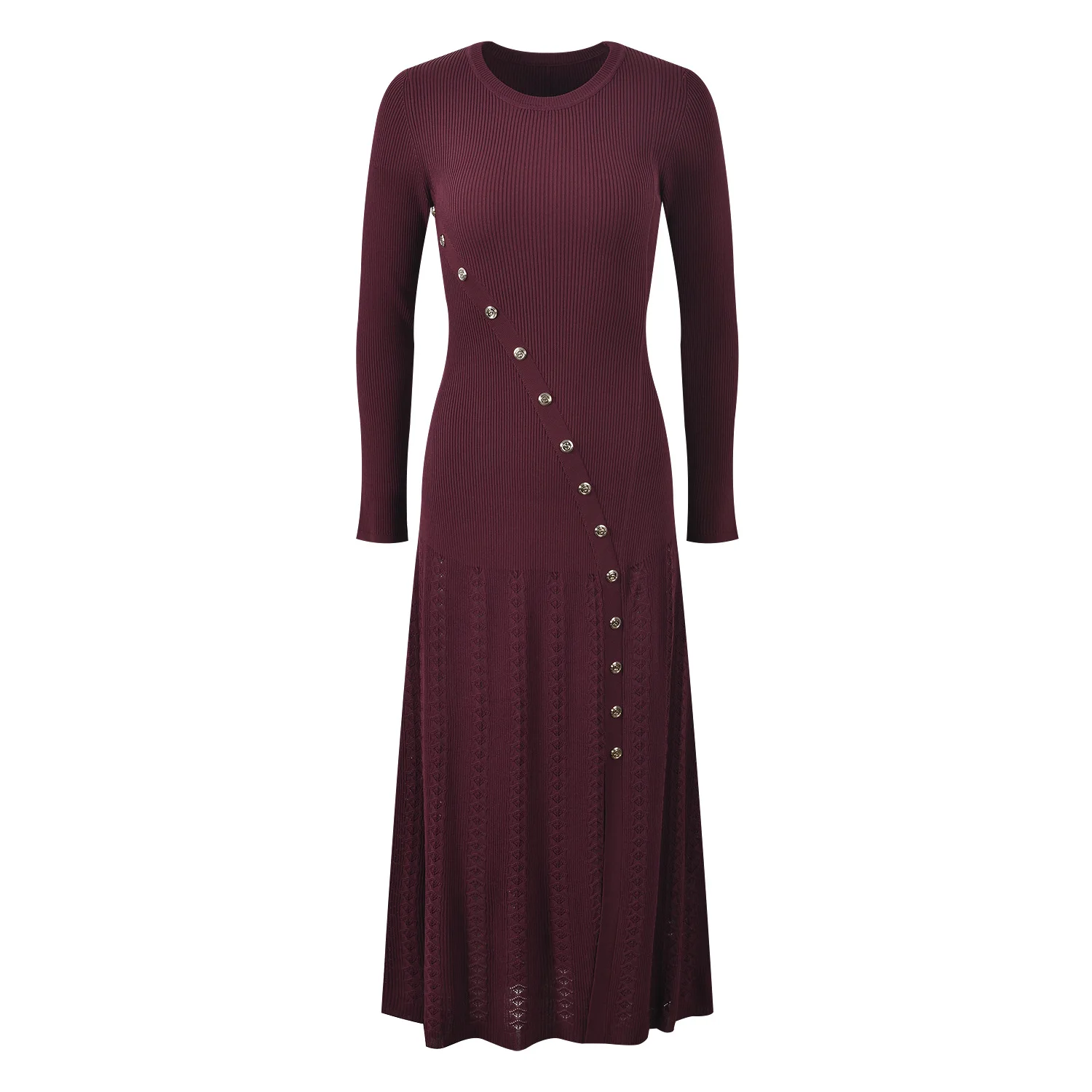 Hoogwaardige versie Herfst Winter Design Sense Long Sve rond Ne Dr met split-basisrok met split aan de zijkant voor jas