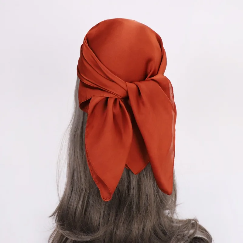 Women Vintage Solid Satin Small Square Scarf, Multi-use Neck Neckerchief & Hair Band, European Literary Accessory