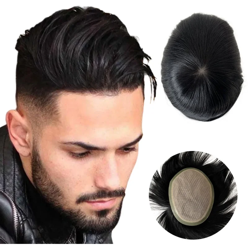 

6 Inches Indian Virgin Human Hair Replacement 12x17cm Full Silk Base With PU Perimeter Men Toupee for White Men
