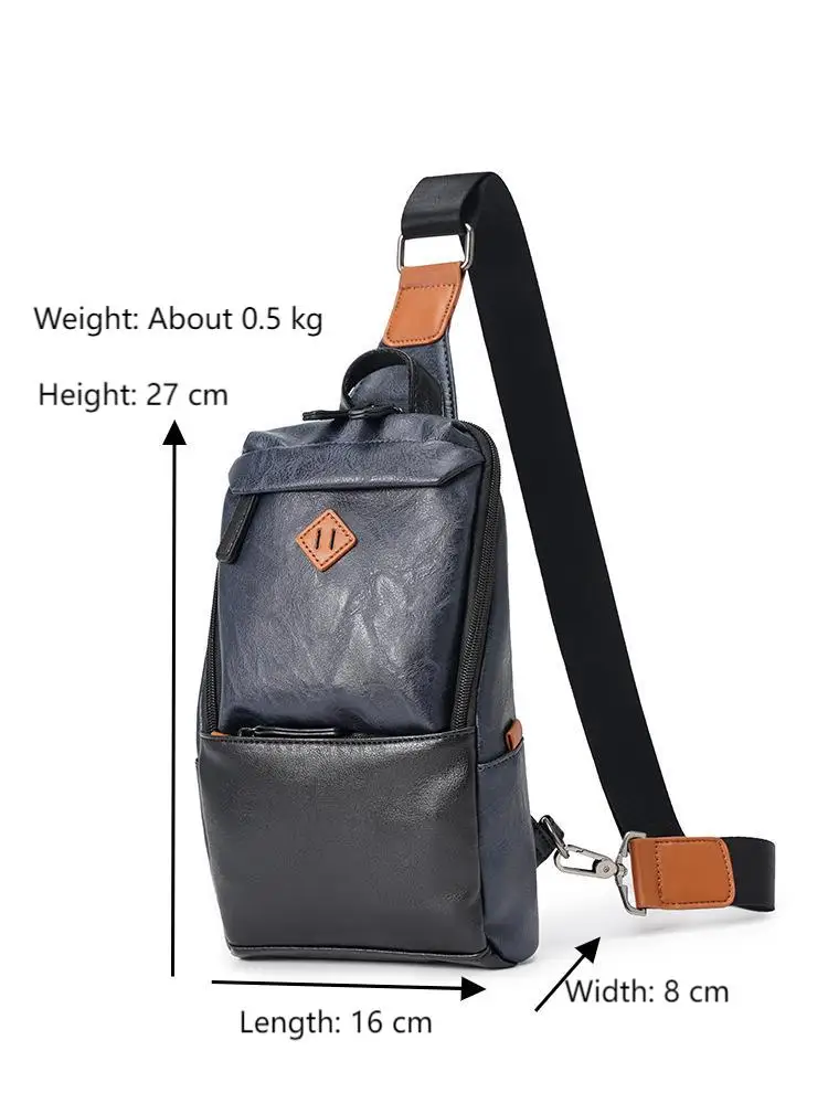 Kleine blauwe sling-schoudertas voor heren Zacht lederen borsttassen Outdoor waterdichte casual dagrugzak Borst Crossbody tas