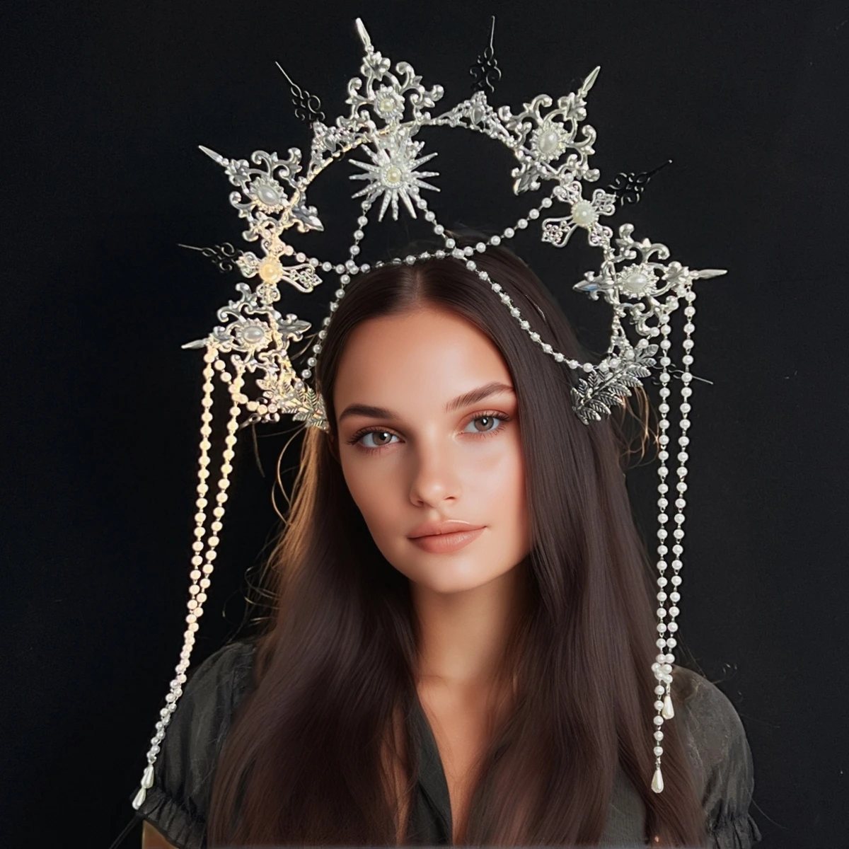 

Девы Марии Halo Корона Головной убор Лолита KC Головной убор Ангел Солнце Крест Halo Богиня Металлическая повязка на голову Тиара в стиле барокко Аксессуары для волос