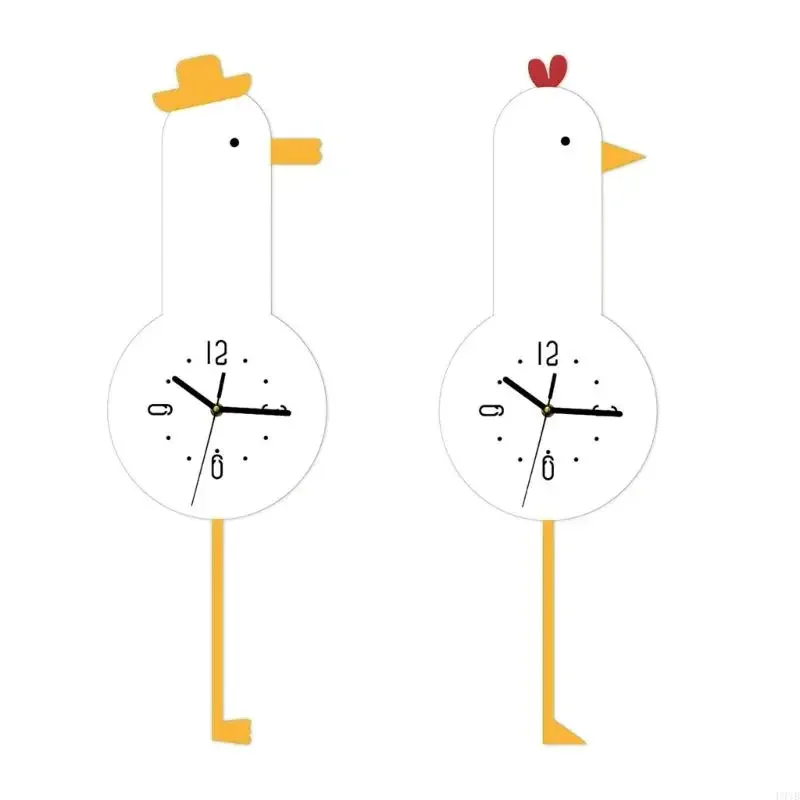 Fun Cartoon Chicken Swinging Wall Clock Dynamic Motion and Durable Acrylic for Bright Home Decoration P9YB