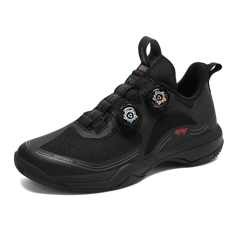 

Quick Lace All Black Unisex Badminton Sneakers Size 36-45 Mesh Breathable Table Tennis Shoes Wear Resistant Volleyball Shoes