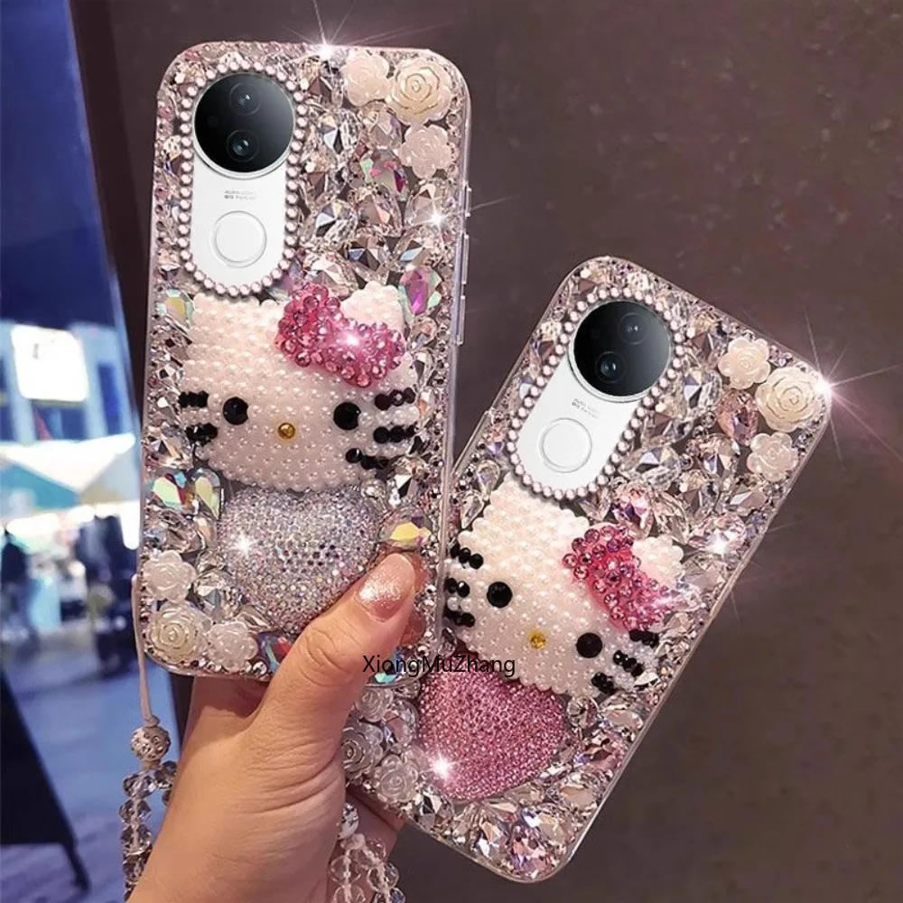 DIY Diamant-Strass Hello Kitty Hülle für Vivo X300 X200 X100 Y400 V27 V29 V30 V40 V50 V60 Lite Y29 Y35 Y36 Y38 Sanrio Cover – Detail 2