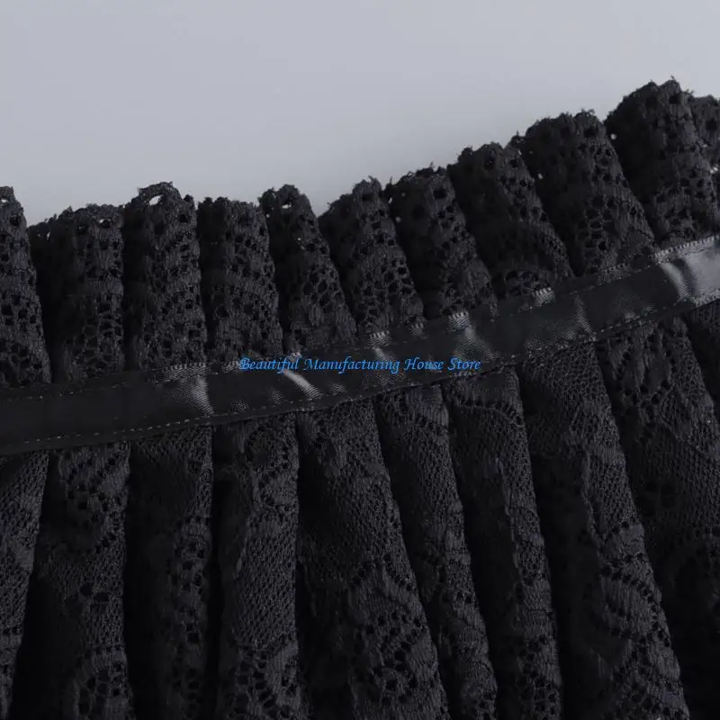 

E56A Victorian Ruffled Lace Black False Collar with Ribbon Ties Vintage Elegant Pleated Neck Ruff Detachable Shawl Capelet