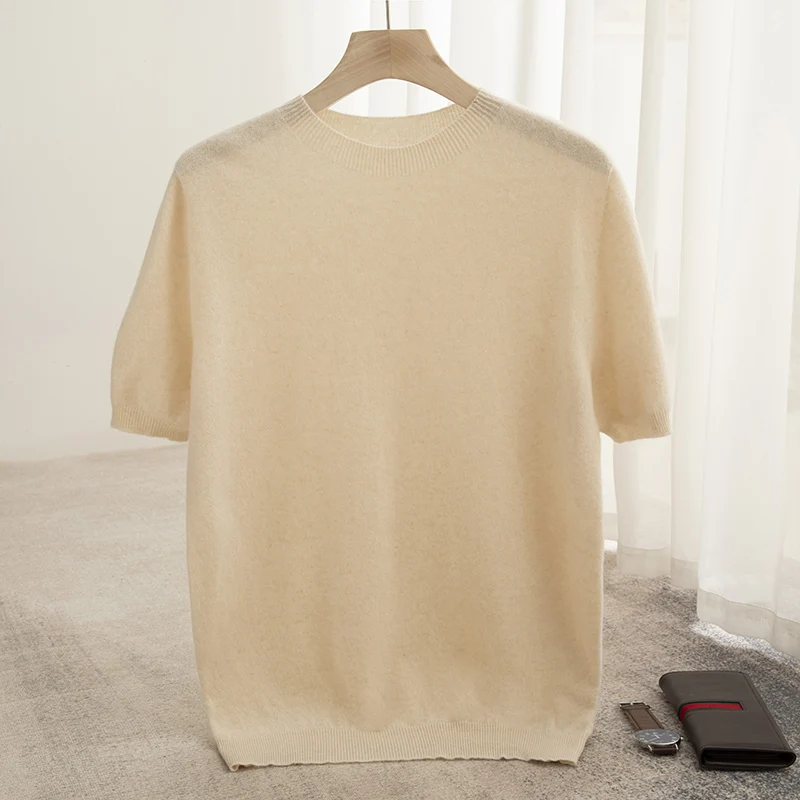 12 Color Men's Knitted Short Sleeved Sweater for Spring and Summer, 100% Australian Wool First-line Ready to Wear Pullover Tops