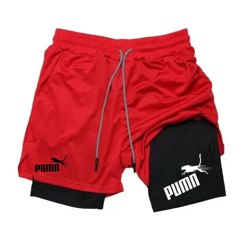 2024 new galloping horse logo men's two-in-one sports shorts running quick-drying shorts gym fitness training double layer