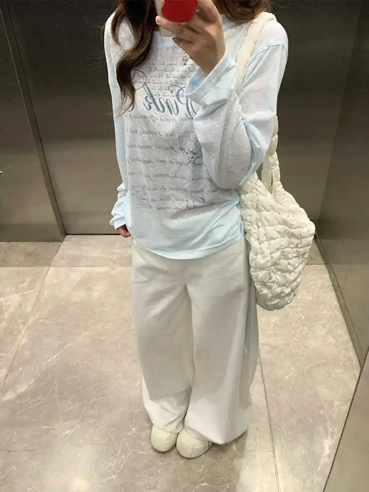 

Корейская футболка с буквенным принтом Sle Long Sve, женская летняя повседневная универсальная футболка Ele Faionable Beautiful Top Ins