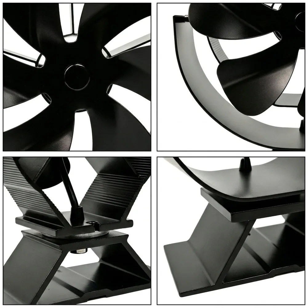 6-Vane Thermal Fan for Fireplace Heat Circulation Energy Free Operation Compatible with Most Fireplaces Stainless Steel Aluminum