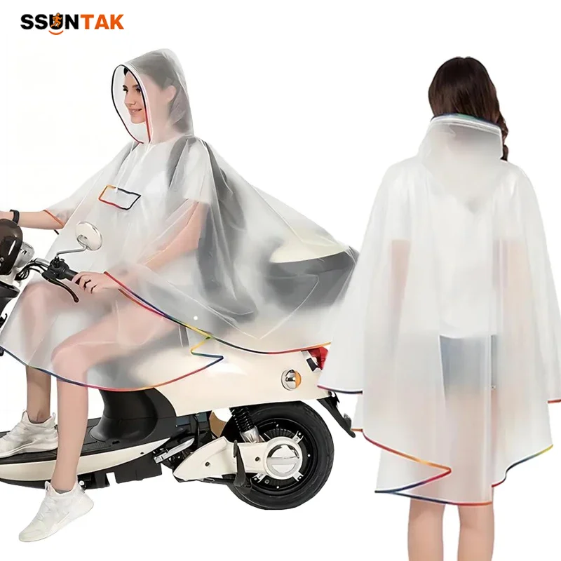 

SSUNTAK EVA Waterproof Rain Poncho-Transparent Portable Reusable Raincoat for Electric Scooter Cycling Walk Hike Camp Men Women