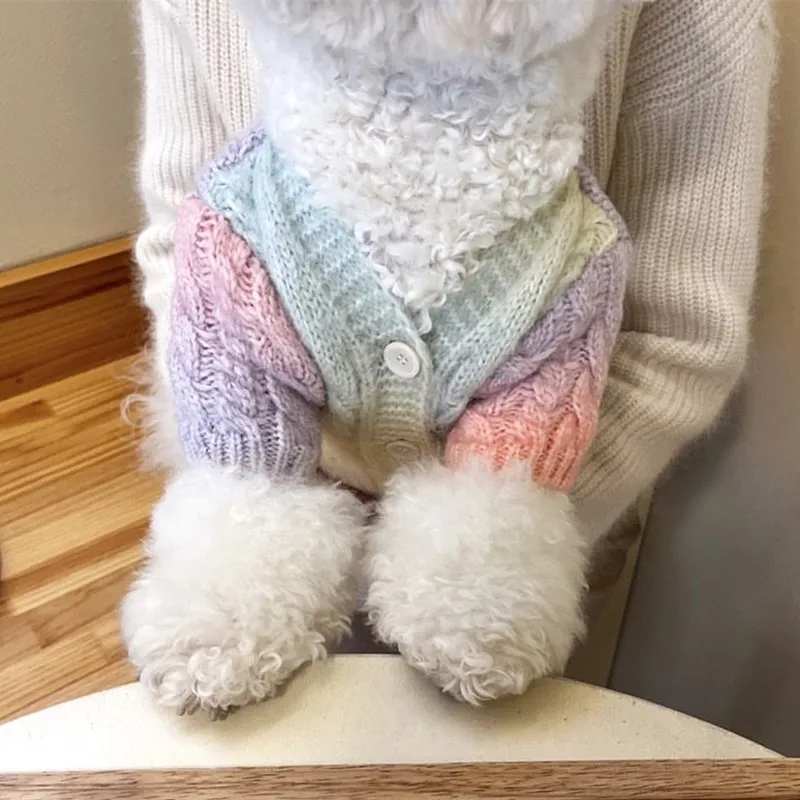 Fashion Colorful Pet Knitted Sweater Autumn Teddy Warm Clothes Puppy Button Shirt Yorkshire Two Legs Clothes Soft Dog Clothes