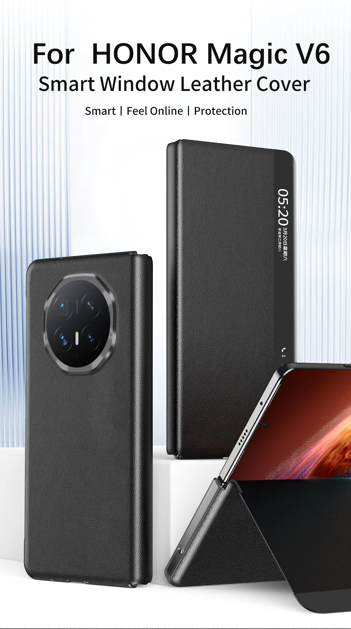Smart View Leather Case Auto Sleep Wake Shockproof Anti-fingerprint Cover Hidden Kickstand for Honor Magic V6 V5 V3 V2 Vs2