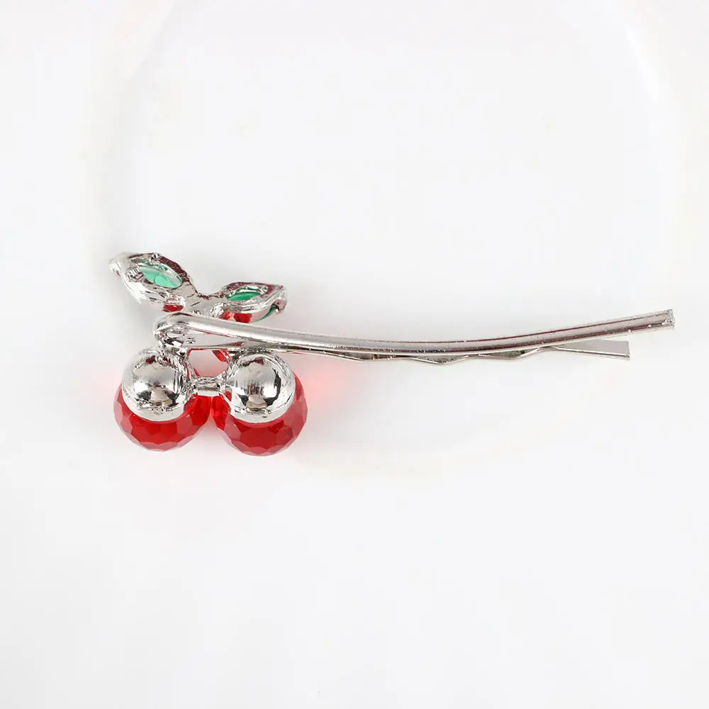 Crystal Cherry Hair Clips Lovely Sweet Hairpins Word Clip Duckbill Clamp Barrette Headdress For Women Girl Hair Accessories