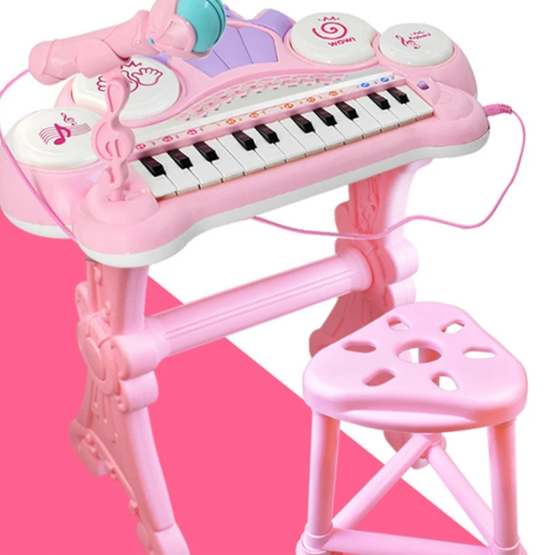 Pink 24 Keys Electronic Keyboard Piano Organ Toy Children Musical Instrument Kids Educational Toy Gift Suit