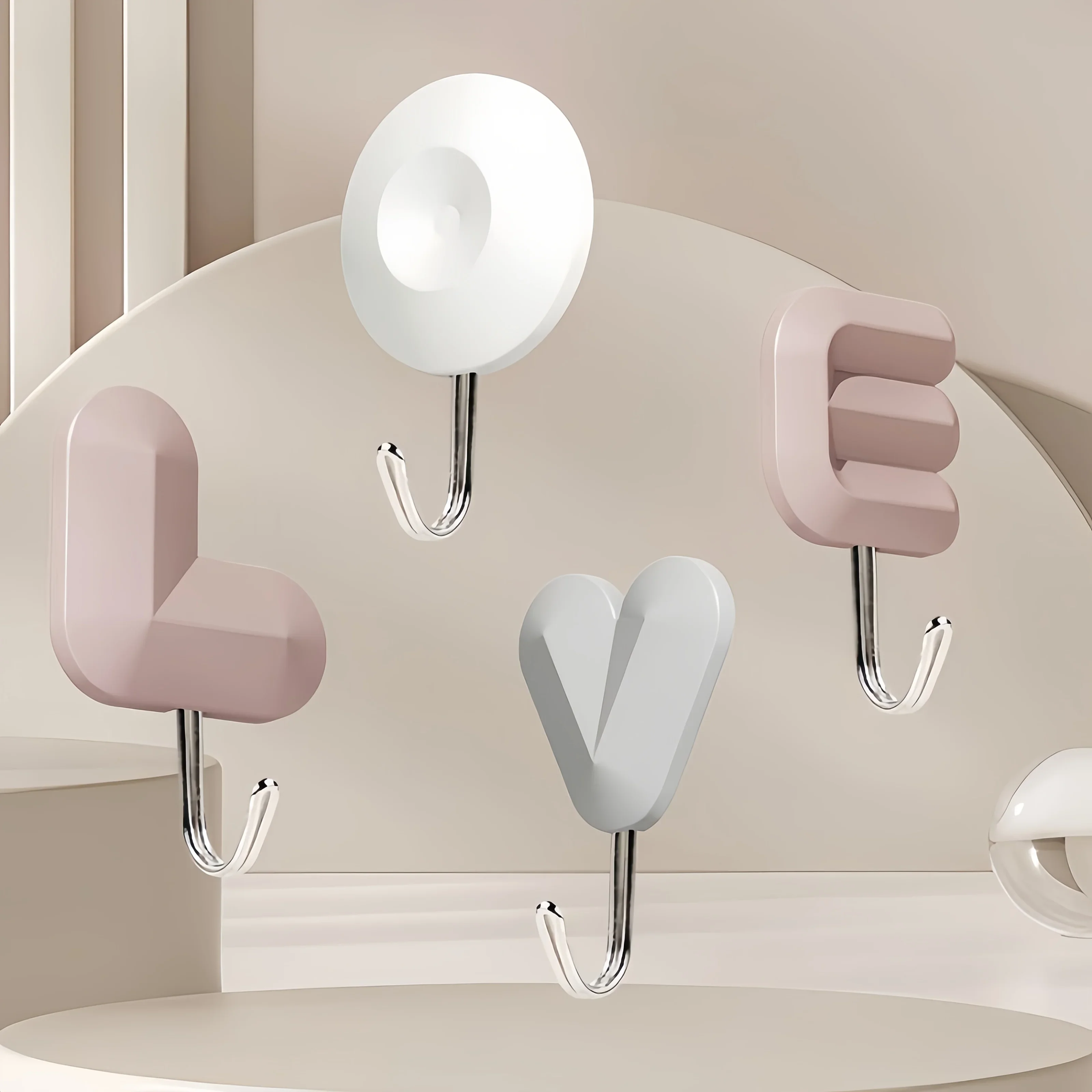 3 قطع من خطاف الحائط البلاستيكي على شكل حرف LOVE لا يتطلب الحفر، ديكور مثبت على شكل قلب، تخزين مثبت على الحائط