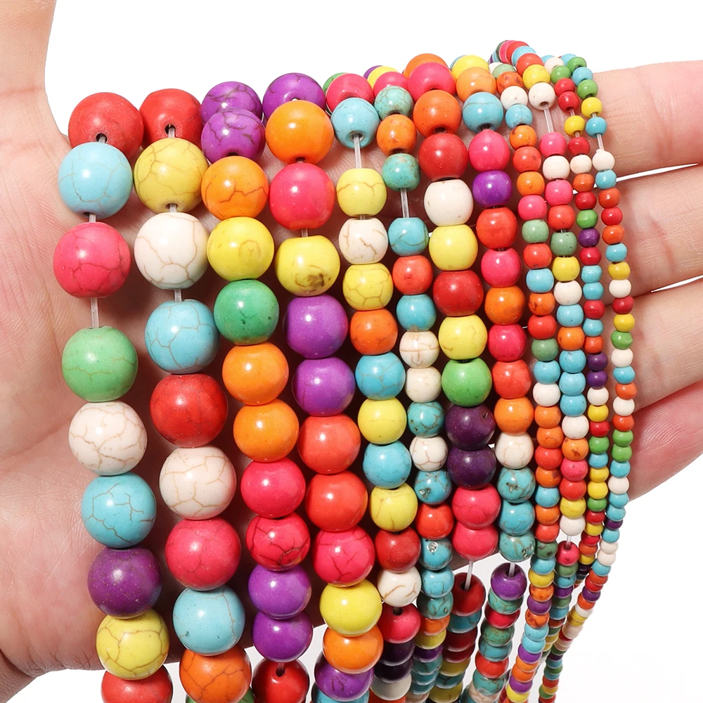 24-140 teile/los 4 6 8 10 12 14 16mm Naturstein Perlen Bunte Türkis Perlen Runde lose Perlen Für Schmuck Machen DIY Armband – Detail 16