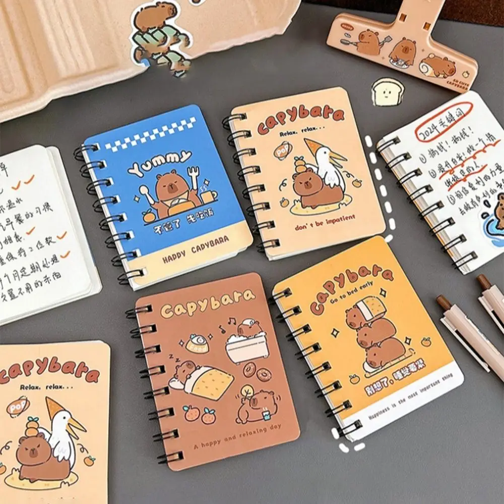 Durable Cute Capybara Coil Book Portable 180 Degrees Cartoon Notebook Multifunction Creative Error Word Book Student