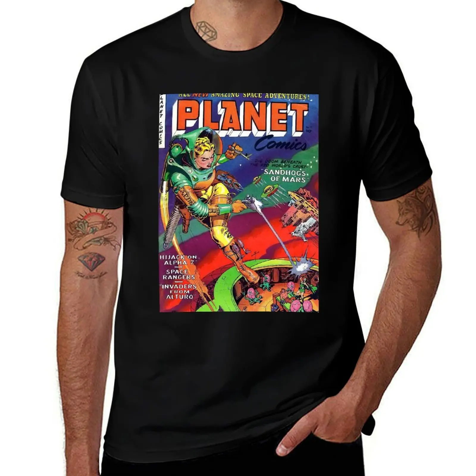 

Planet Comics - Vintage Comics - Vintage Art T-Shirt Sweat Resistant Workout Tee Shirt