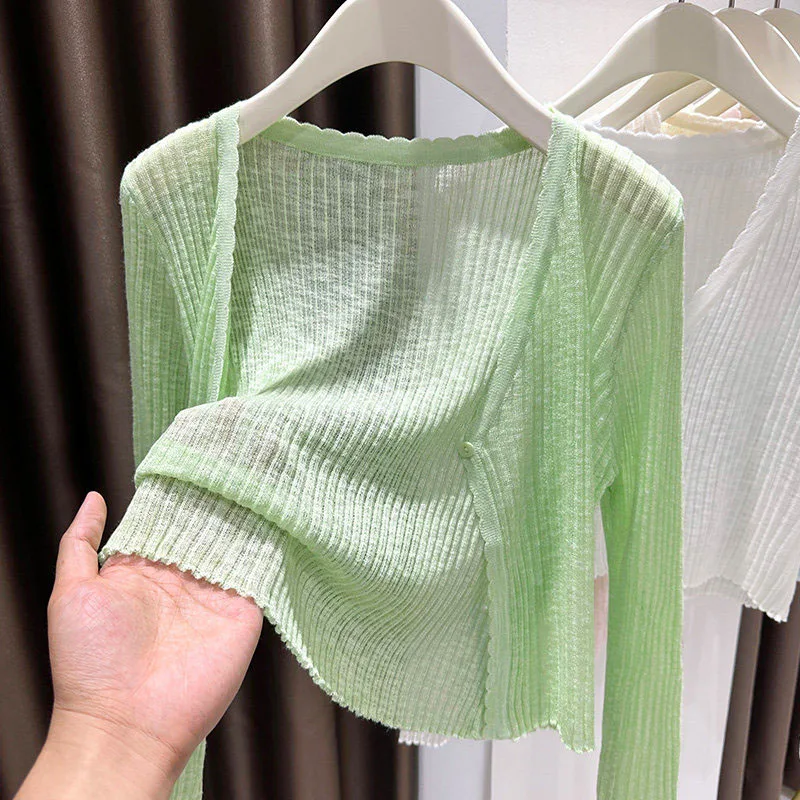 

Knitwears V-Neck Sunscreen Knitted Sweater Women Cardigans New Long Sleeve Knit Sweater Cardigan Women Tops Women Clothing Q4015