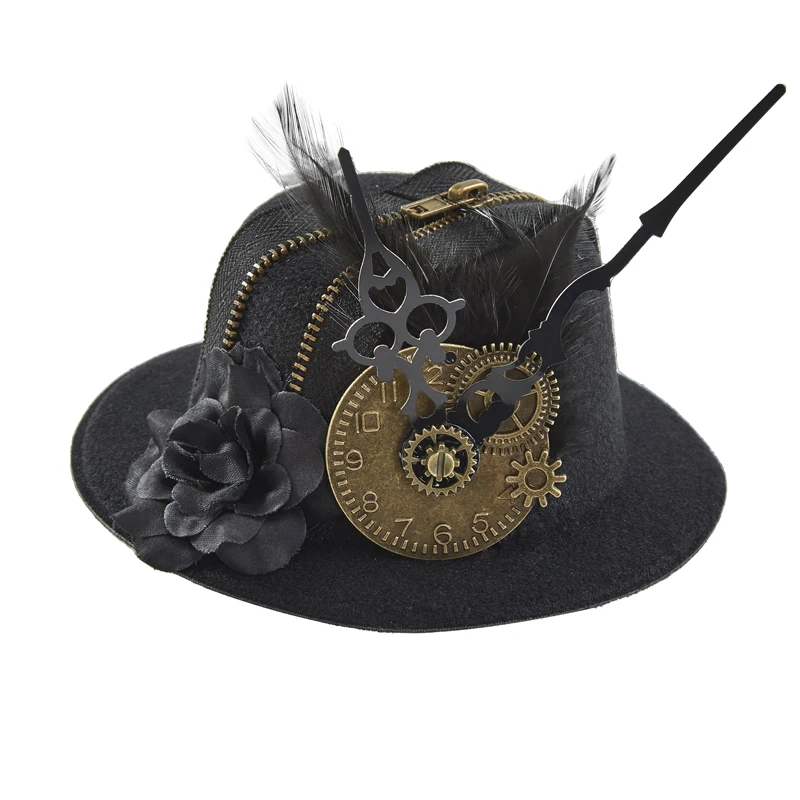 

Women Halloween Gothic Mini Top Hat Steampunk Gears Cog Black Rose Zipper Fascinator Hair Clip Victorian Fancy Dress