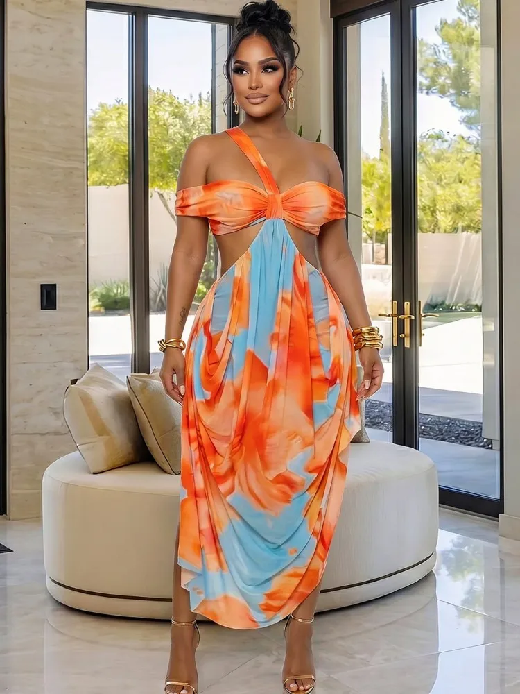 

African Dresses For Women Elegant Short Sleeve Dashiki Maxi A-Line Dress Ladies Traditional African Clothing Fairy Dreaes