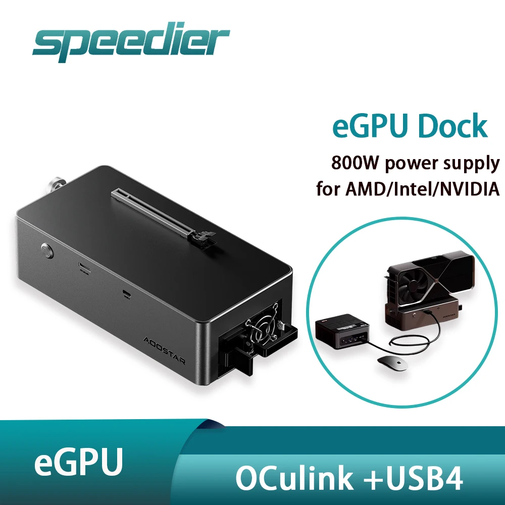 OCuLink USB4 eGPU Dock 800W PSU 100W Reverse PD External GPU Enclosure PCIe4 X4 NVIDIA AMD Intel Laptop Mini PC Gaming AI Render