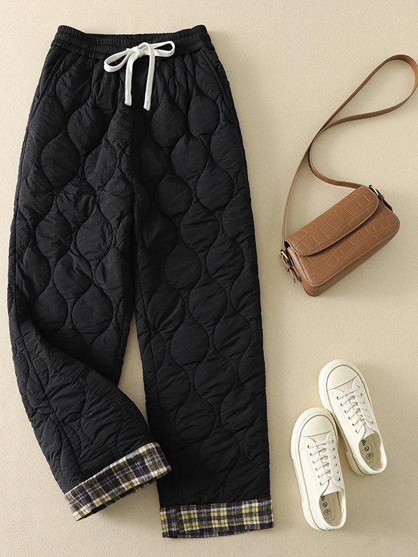 Calor e Sle: Calças femininas de algodão com cintura alta e ajuste solto com cintura elástica e linhas predes Coreano Japonês Artístico...