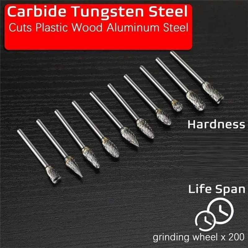 

ABZL Carbide Burr Set Compatible Rasp Bits Accessories For Woodworking Drilling Metal Carving Engraving Polishing